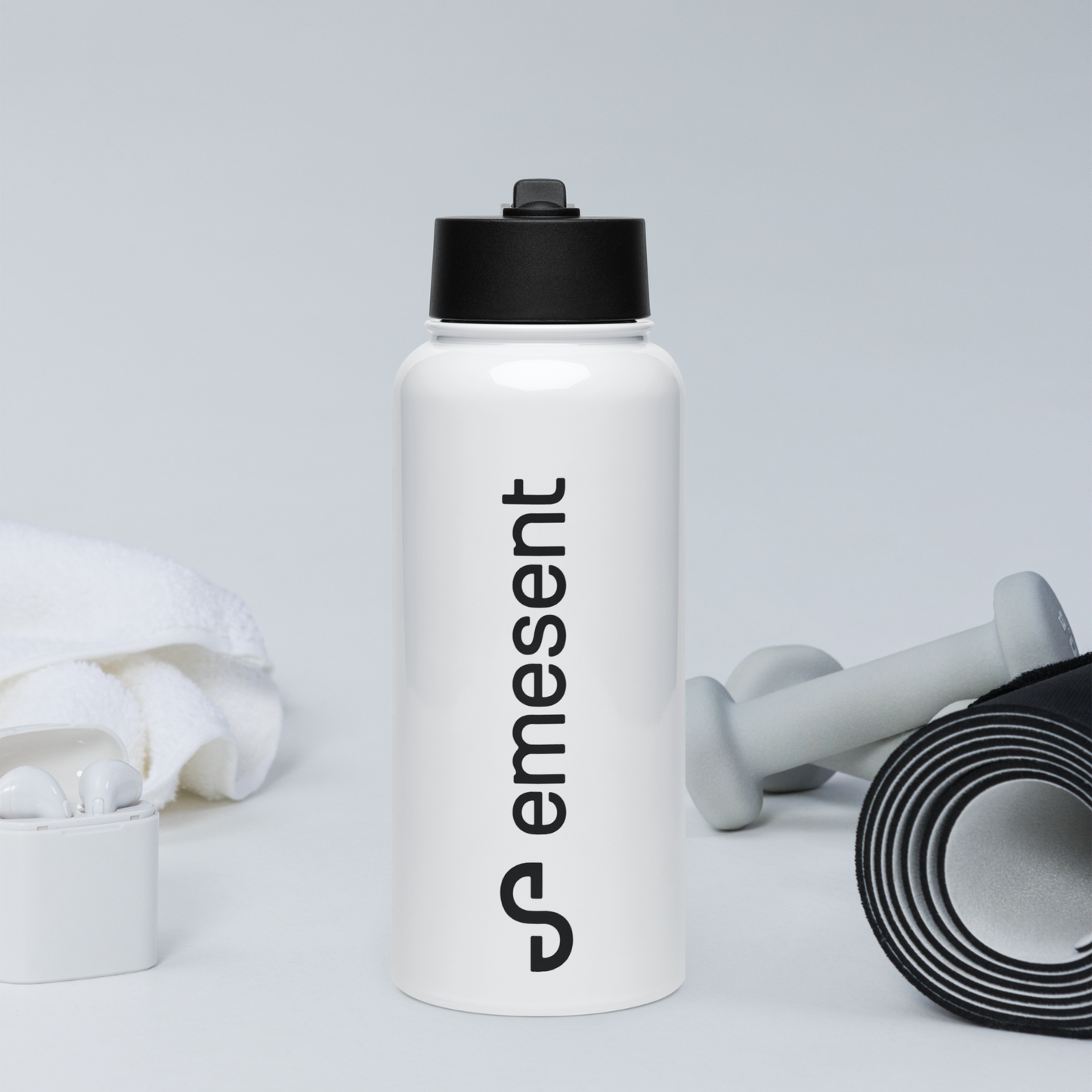 Stainless steel water bottle with a straw lid